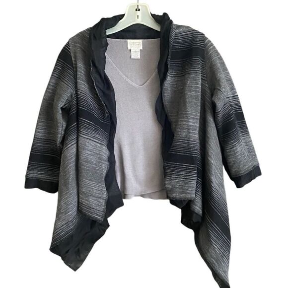 Gabrielle Ghino Italian Made Black/Gray Striped Mixed Fabric Wrap Cardigan. S - Picture 1 of 11